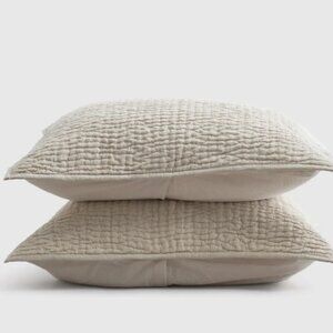 European Linen Cotton Stitch 2 Sham Set In Natural Standard Size OEKO-TEX® 5⭐'s